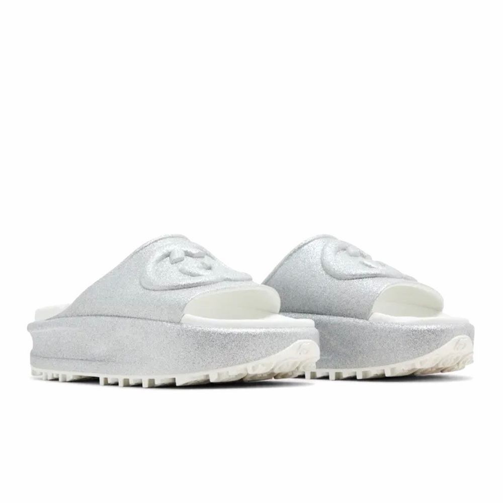 Gucci Interlocking G Platform Slide Silver Glitter